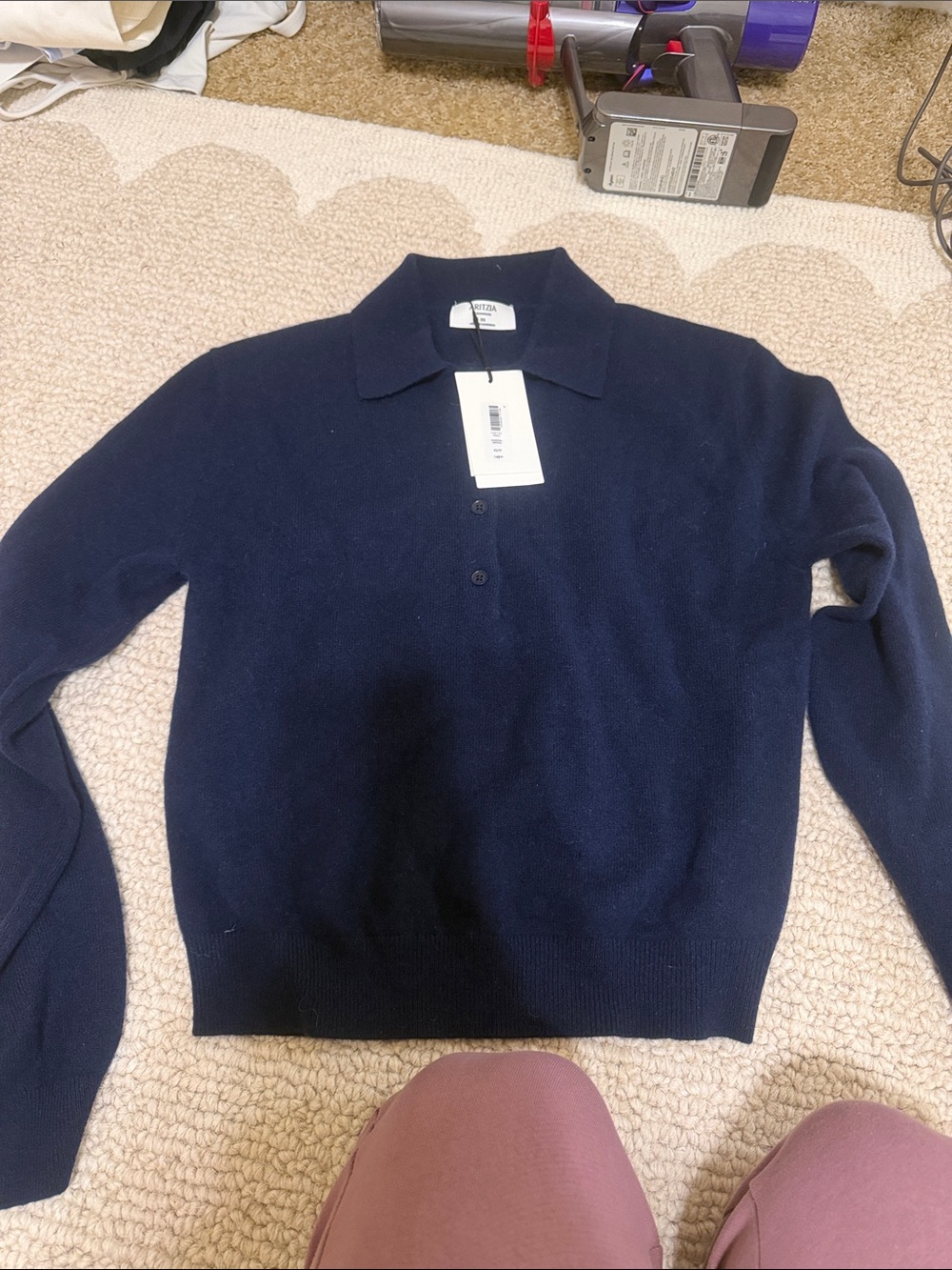 Aritzia Navy Collared Button Pullover Sweater
